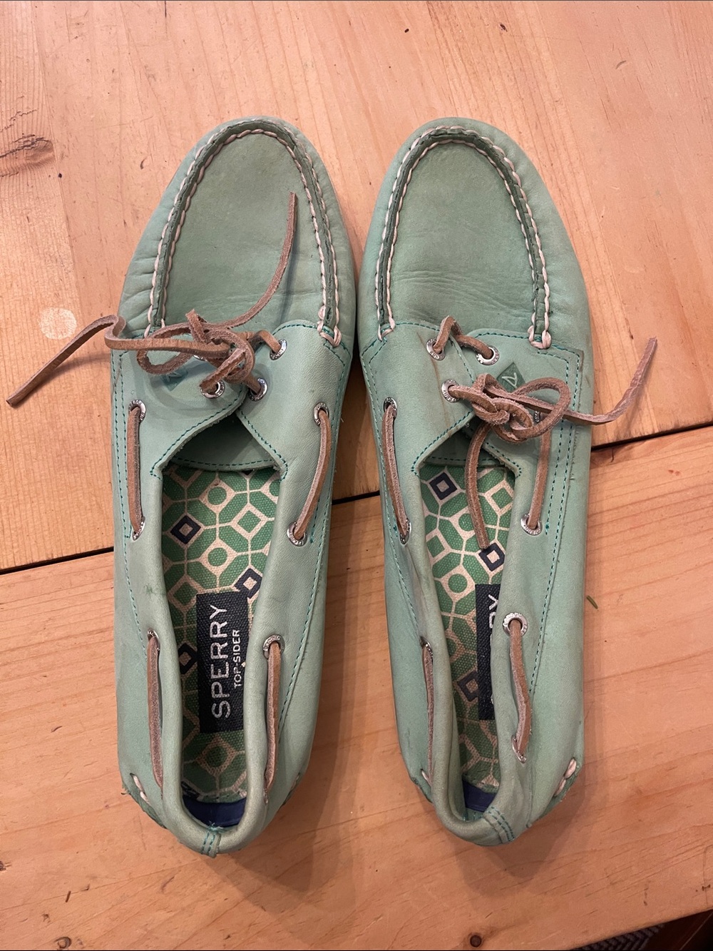 Sperry Mint Green Leather Boat Shoes